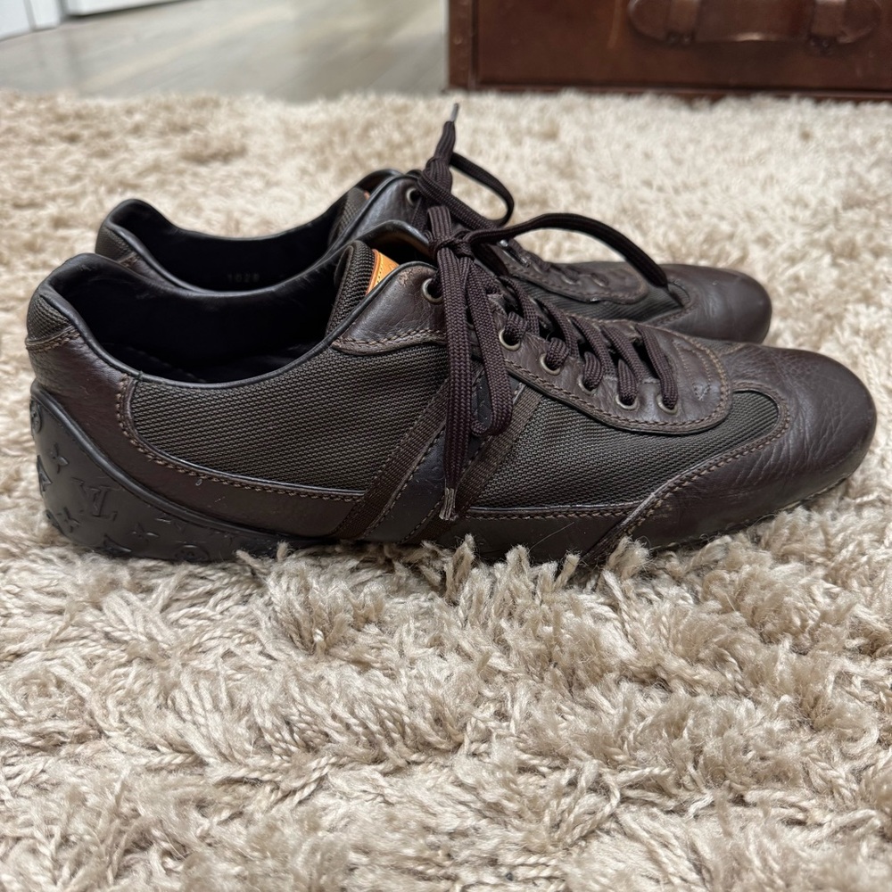 Louis Vuitton Brown Monogram Embossed Leather Lace Up Sneakers - Picture 4 of 8